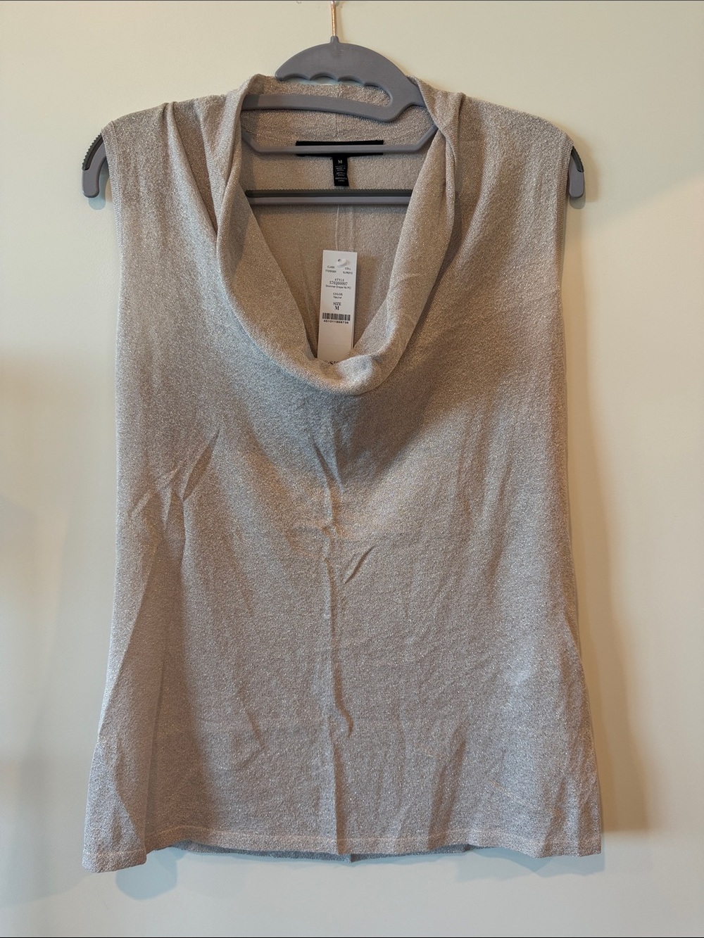 NWT White House Black Market Shimmer Drape Neck Top Neutral Size M